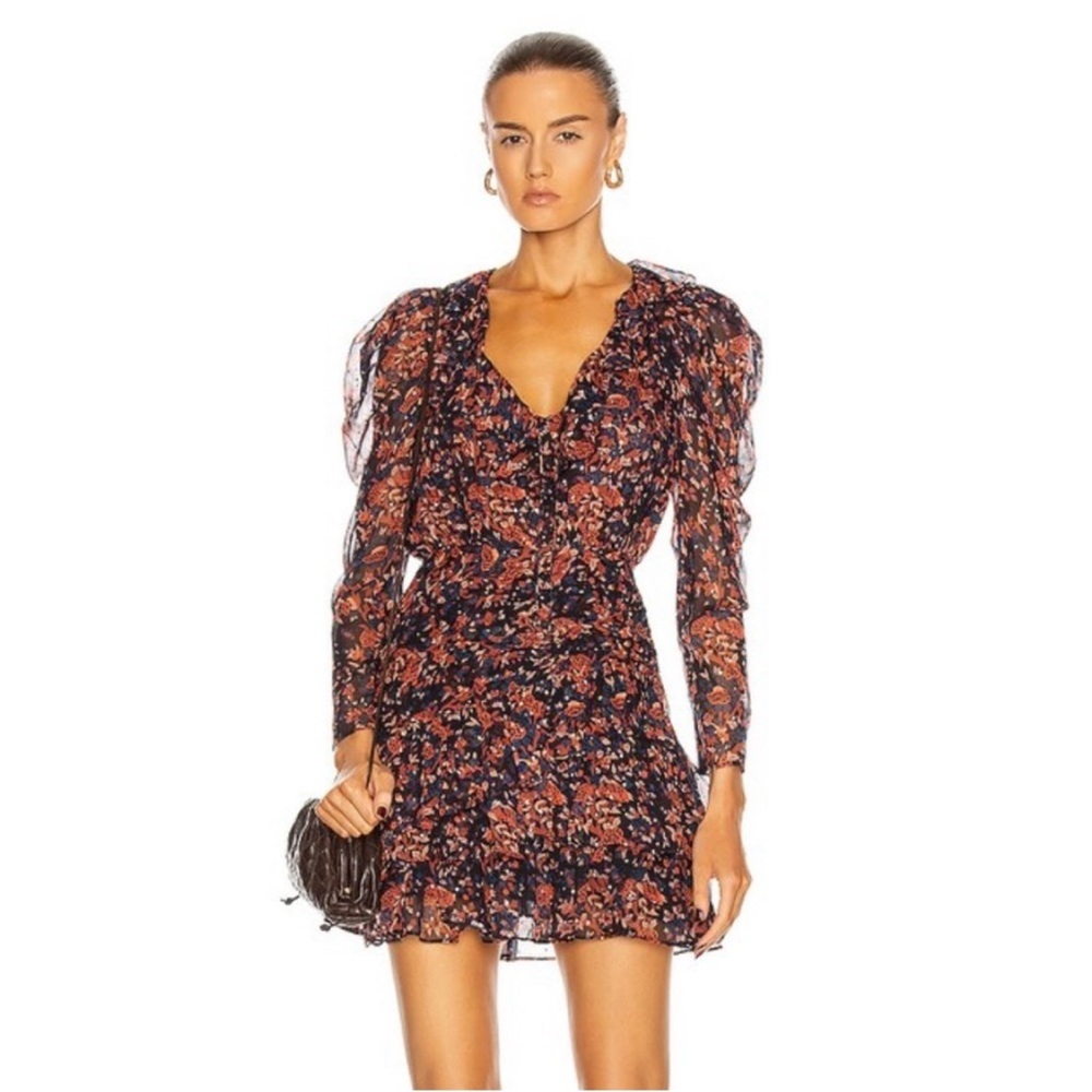NWT Ulla Johnson Cecily Cosmos-Print Silk Lurex Mini Dress 12 Ruffle Cocktail Pa